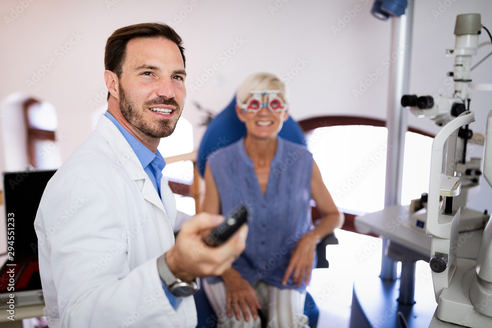 Fototapeta premium Ophthalmology concept. Patient eye vision examination in ophthalmological clinic