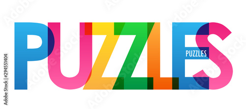PUZZLES colorful rainbow typography banner