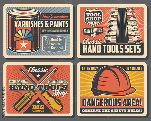 Screwdrivers, paint, spanner, wrench. Hand tools