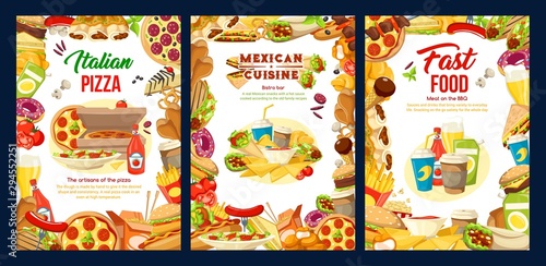 Fast food burger, hot dog, pizza and tacos menu
