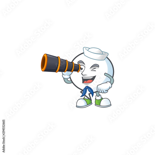 Sailor with binocular circle bubble isolated on white background.