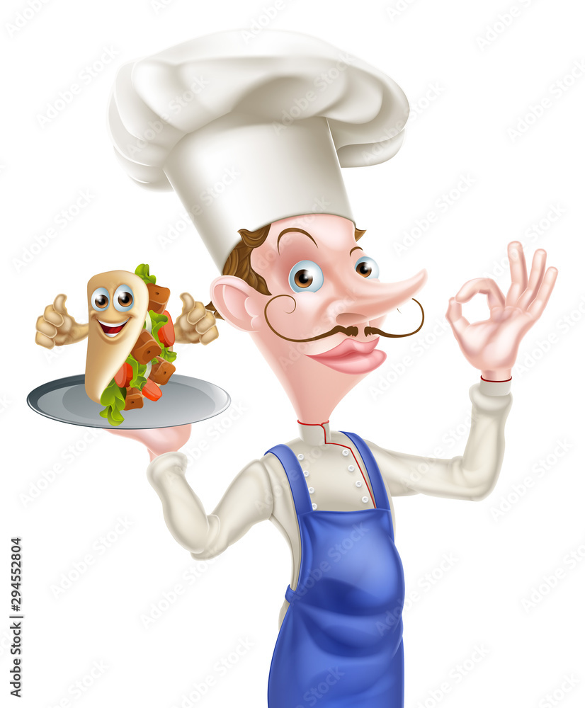An Illustration of a Cartoon Kebab Chef