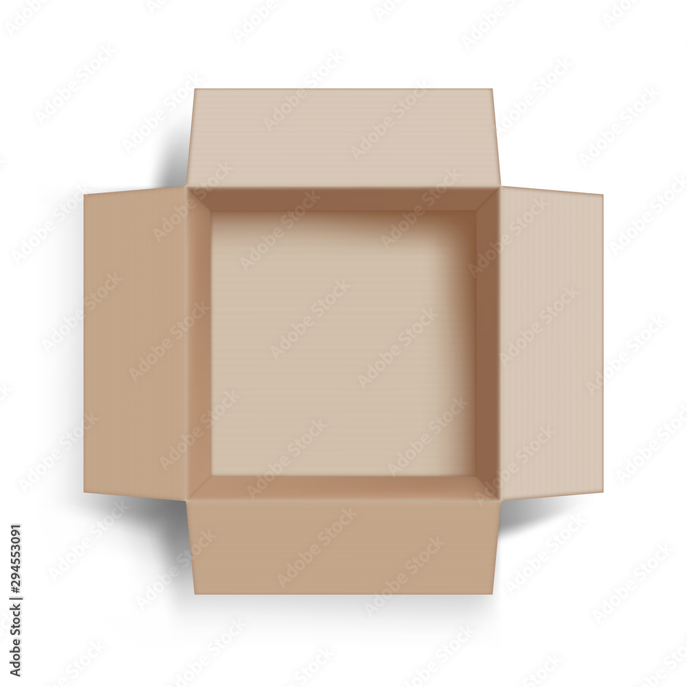 Template empty open cardboard box. Top view Template empty open cardboard box. Top view