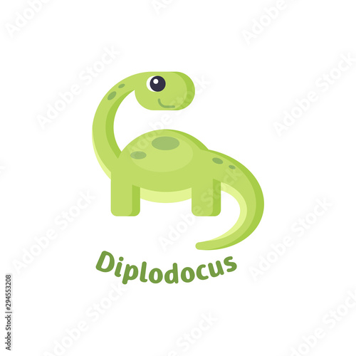 Funny diplodocus in cartoon style on white background