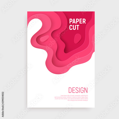 Pink paper cut banner with 3D slime abstract background and pink waves layers. Abstract layout design for brochure and flyer. Paper art vector illustration