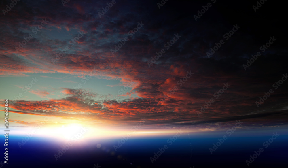 Earth with sunrise on blue space background Earth with sunrise on blue space background