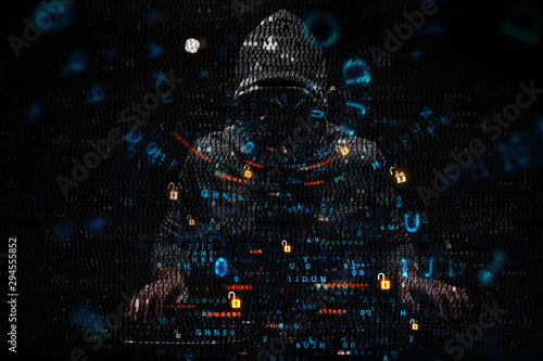 Hacker in hoodie dark theme photo
