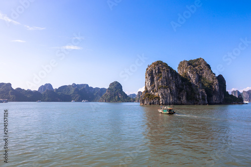 Ha Long Bay Unesco Heritage site in Northeast Vietnam Indochina known for emerald waters and towering limestone islands topped by rainforests