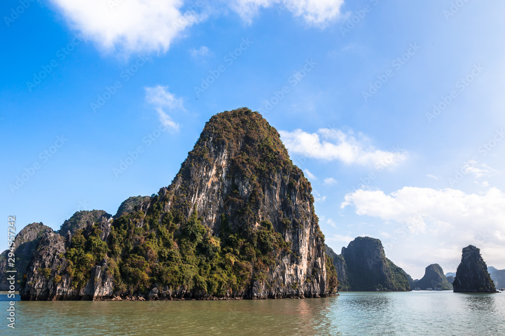 Ha Long Bay Unesco Heritage site in Northeast Vietnam Indochina known for emerald waters and towering limestone islands topped by rainforests