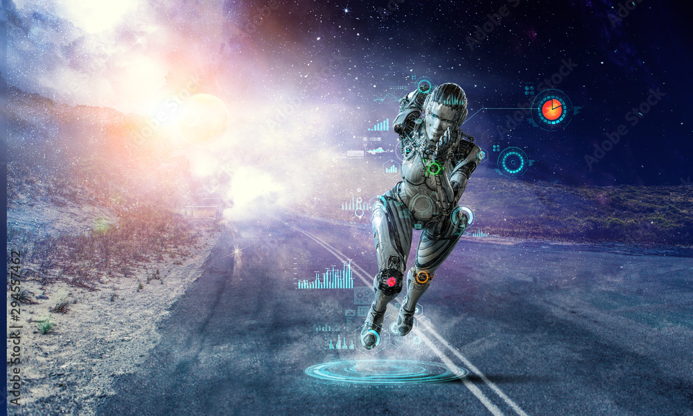 Fototapeta premium Motion caption virtual reality. Mixed media