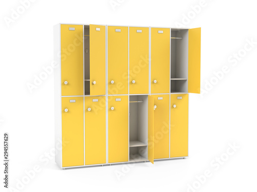 Yellow lockers. Two row section of lockers for schoool or gym photo