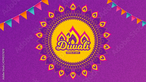 Diwali festival background. Hindu festive modern greeting card. Indian rangoli art concept. Deepavali or diwali festival of lights. Happy Indian holiday. Vector