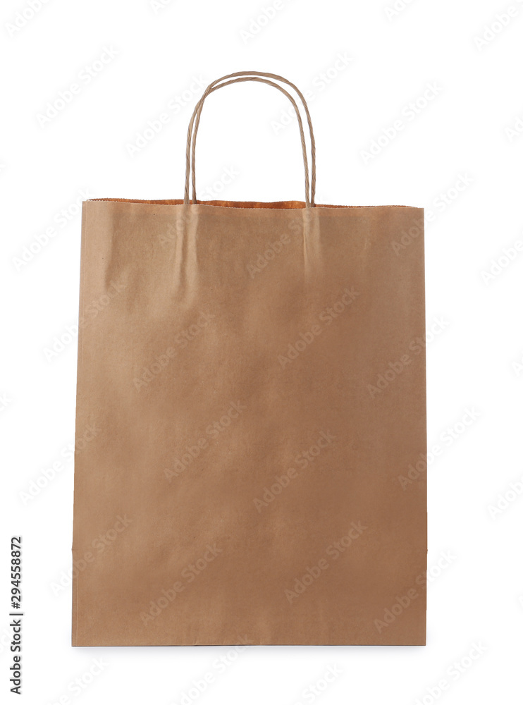 Empty craft paper bag isolated on white. Mockup for design Empty craft paper bag isolated on white. Mockup for design
