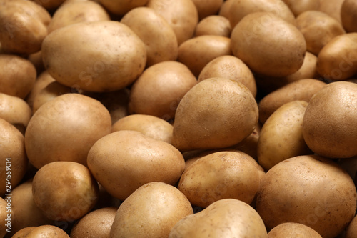 Raw fresh organic potatoes as background  closeup