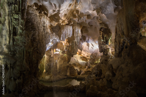 Thien Cung Cave sprawling natural grotto with intricate stalactite & stalagmite formations in Halong Bay Vietnam Indochina