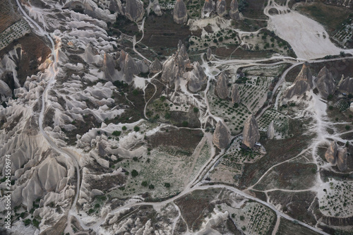 Aerial view of landscape natural landscape of Cappadocia, Turkey.