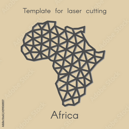Template Africa for laser cutting. Abstract geometric continent for cut. Stencil for decorative panel of wood, metal, paper. Vector illustration.