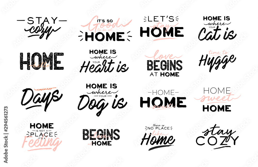 Cute typography quotes with home cozy phrases. Isolated on white ...