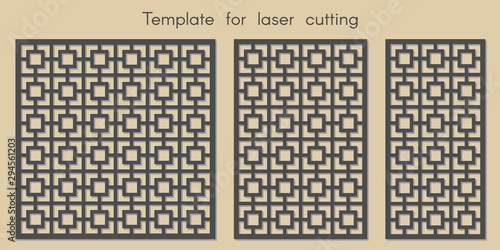 Template for laser cutting. Stencil for panels of wood, metal. Geometric pattern. Abstract background for cut. Vector illustration. Decorative cards. Ratio 1:1, 2:3, 1:2
