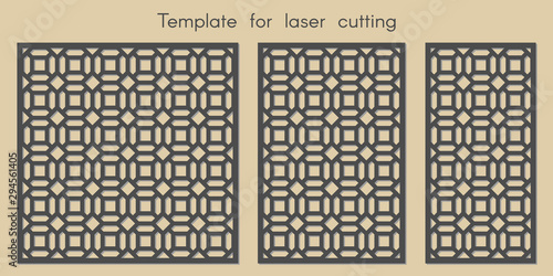 Template for laser cutting. Stencil for panels of wood, metal. Geometric pattern. Abstract background for cut. Vector illustration. Decorative cards. Ratio 1:1, 2:3, 1:2