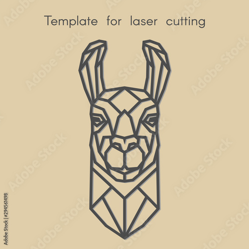 Template animal for laser cutting. Abstract geometric head lama for cut. Stencil for decorative panel of wood, metal, paper. Vector illustration.