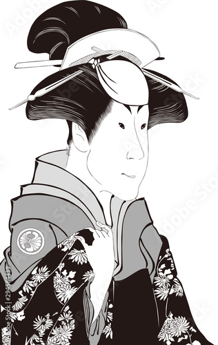 浮世絵　女性　その50　白黒