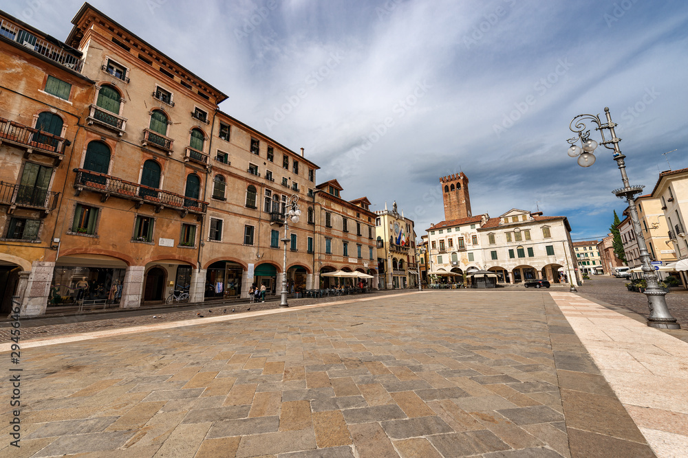 Downtown of the Bassano del Grappa, Piazza Liberta (Freedom square), old town in Veneto, Vicenza province, Italy, Europe