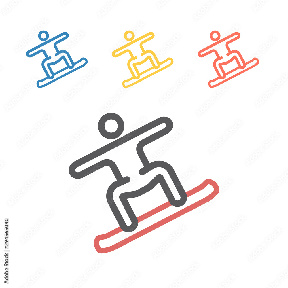 Man snowboarding line icon for web, mobile and infographics. Vector dark grey icon isolated on light grey background. Man snowboarding line icon for web, mobile and infographics. Vector dark grey icon isolated on light grey background.