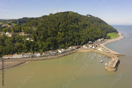 Minehead somerset view of harbour wall and boat yard photo