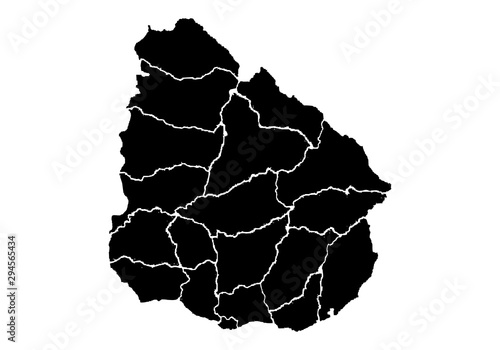 Mapa negro de Uruguay sobre fondo blanco.