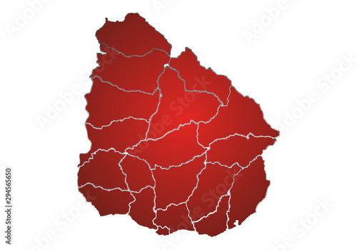 Mapa rojo de Uruguay sobre fondo blanco.