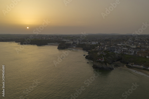 South West English sunrise coastal aerial landscape view