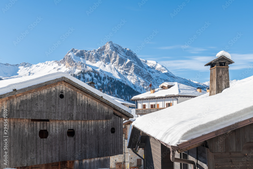 Winter magic. The ancient wooden houses of Sauris di Sopra. Italy