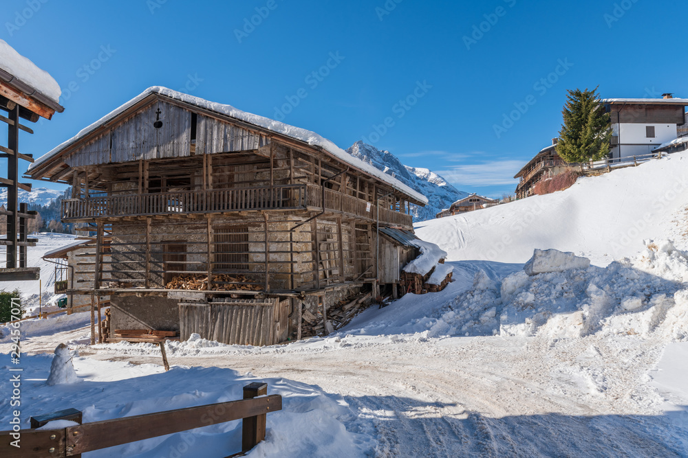 Winter magic. The ancient wooden houses of Sauris di Sopra. Italy Winter magic. The ancient wooden houses of Sauris di Sopra. Italy