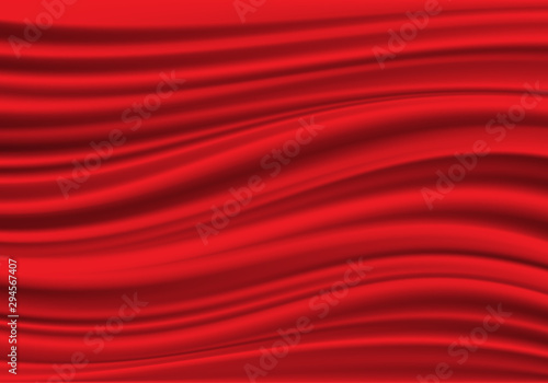 Realistic red fabric satin wave background texture luxury vector illustration.