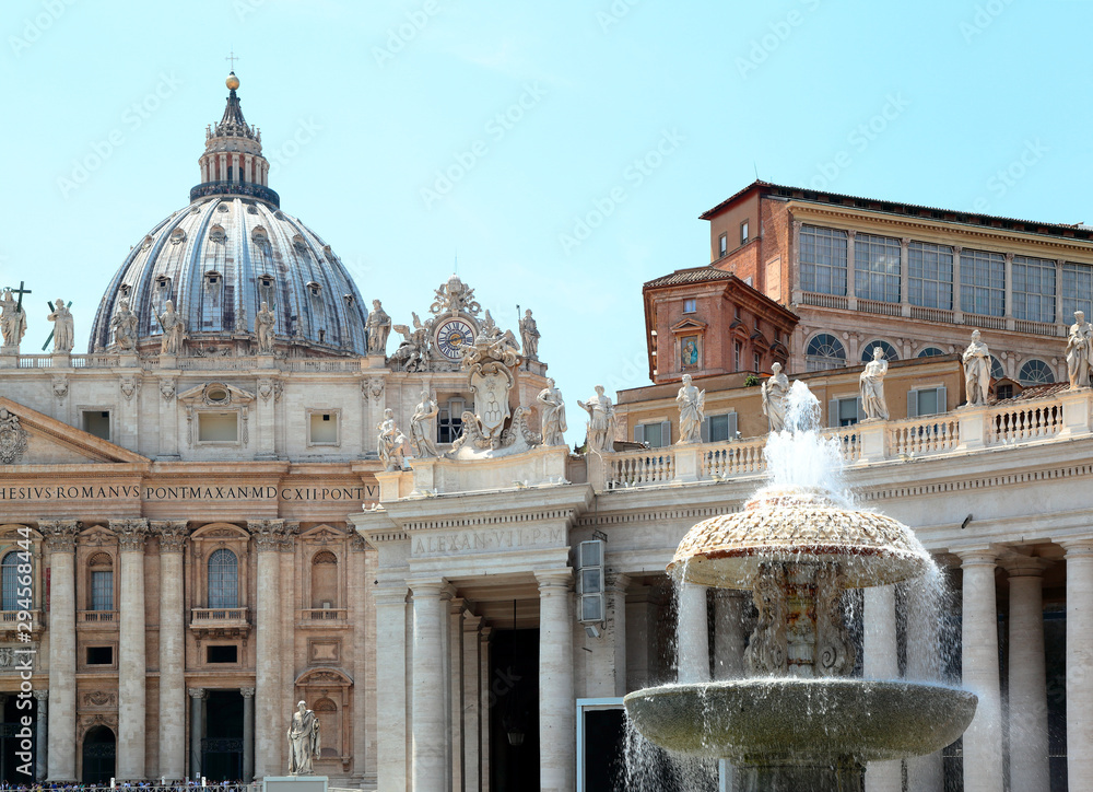 St Peters Square- Vatican city , with the basilica, fountain, and colonnade in view.