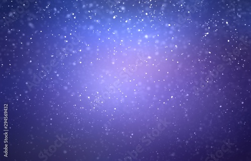 Snow on dark violet blurred background. Winter night abstract illustration. Low light.