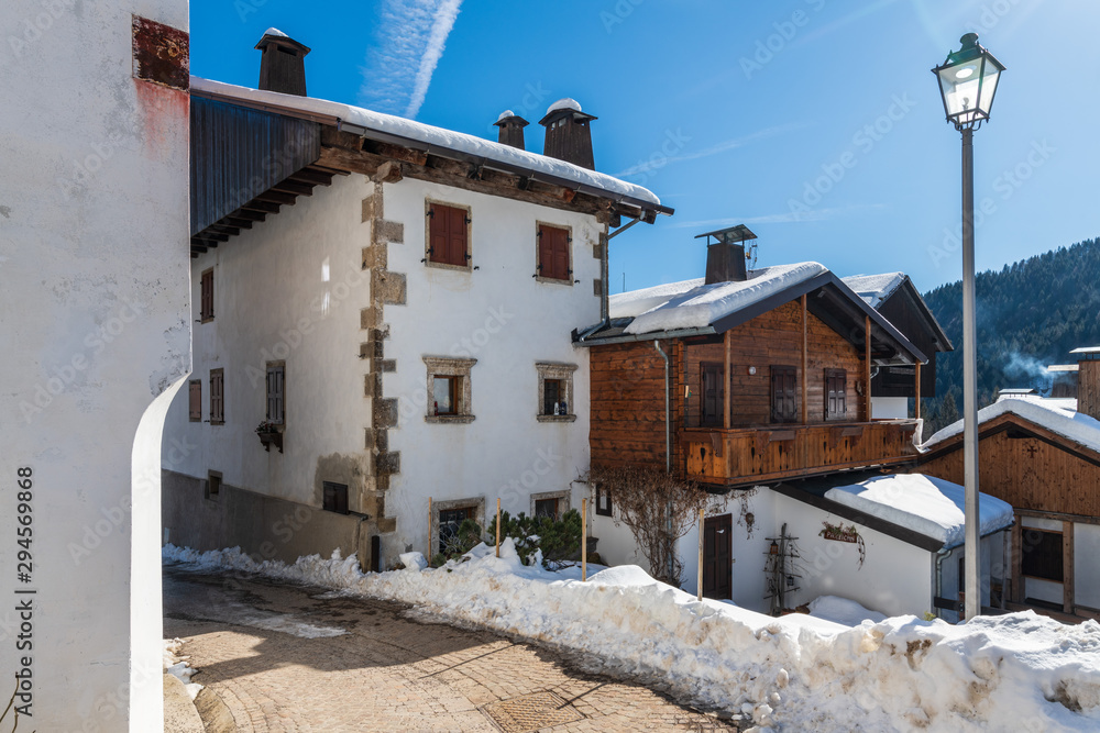 Winter in Sauris di Sotto. Magic of snow and old wooden houses. Italy Winter in Sauris di Sotto. Magic of snow and old wooden houses. Italy