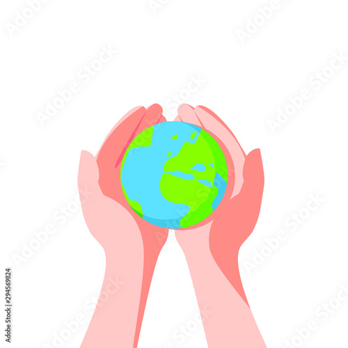 Planet earth in the hands of man. Vector illustration in flat style.