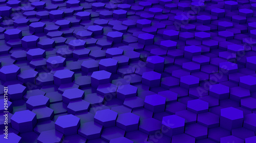 Hexagons. Blue color. Art concept. 3D rendering.