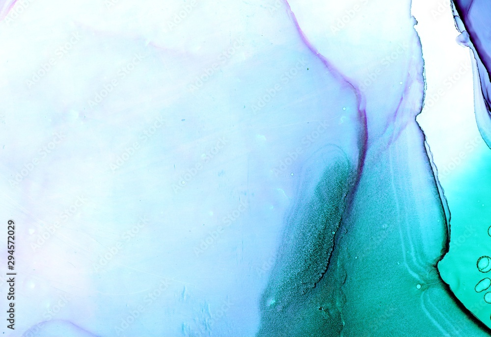 Abstract illustration in alcohol ink technique. Turquoise, aquamarine and violet marble texture. Wash drawing effect wallpaper. Modern illustration for card design and ethereal graphic design. Abstract illustration in alcohol ink technique. Turquoise, aquamarine and violet marble texture. Wash drawing effect wallpaper. Modern illustration for card design and ethereal graphic design.
