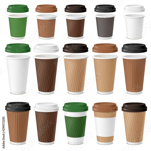 Realistic coffee disposable cups set