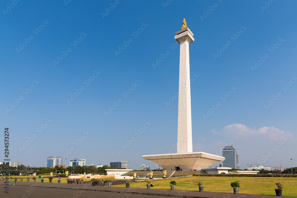 Beautiful view of the National Monument of Indonesia (Monumen Nasional, MoNas) in Jakarta, Indonesia