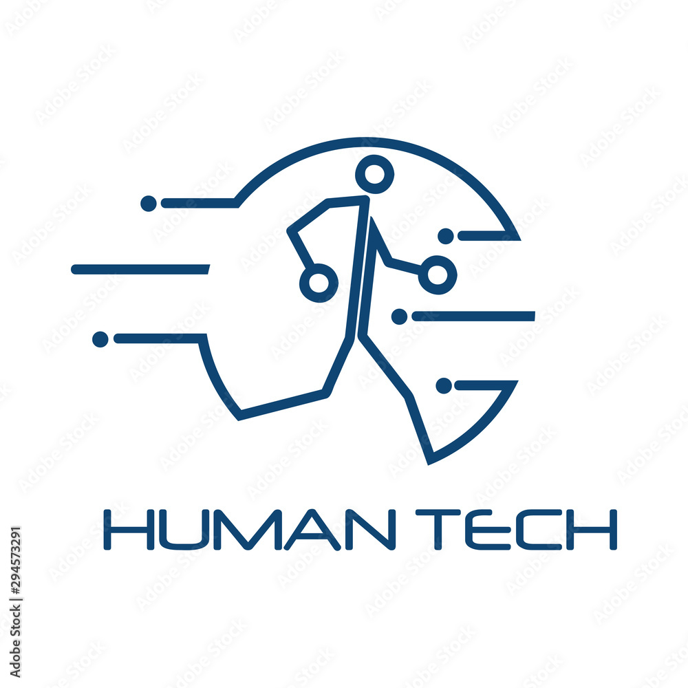 Human technology logo template, flat design. people run in circles
