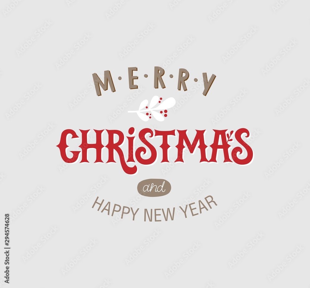 Obraz premium Merry Christmas and Happy New Year typography vector design for greeting cards and poster, hand lettering inscription. Festive poster template