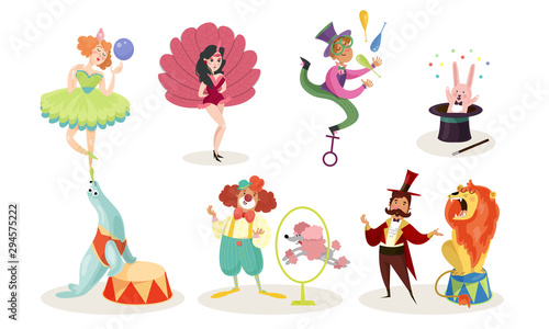 Set Of Vector Illustrations With Circus Performers In Show Cartoon Chacartes