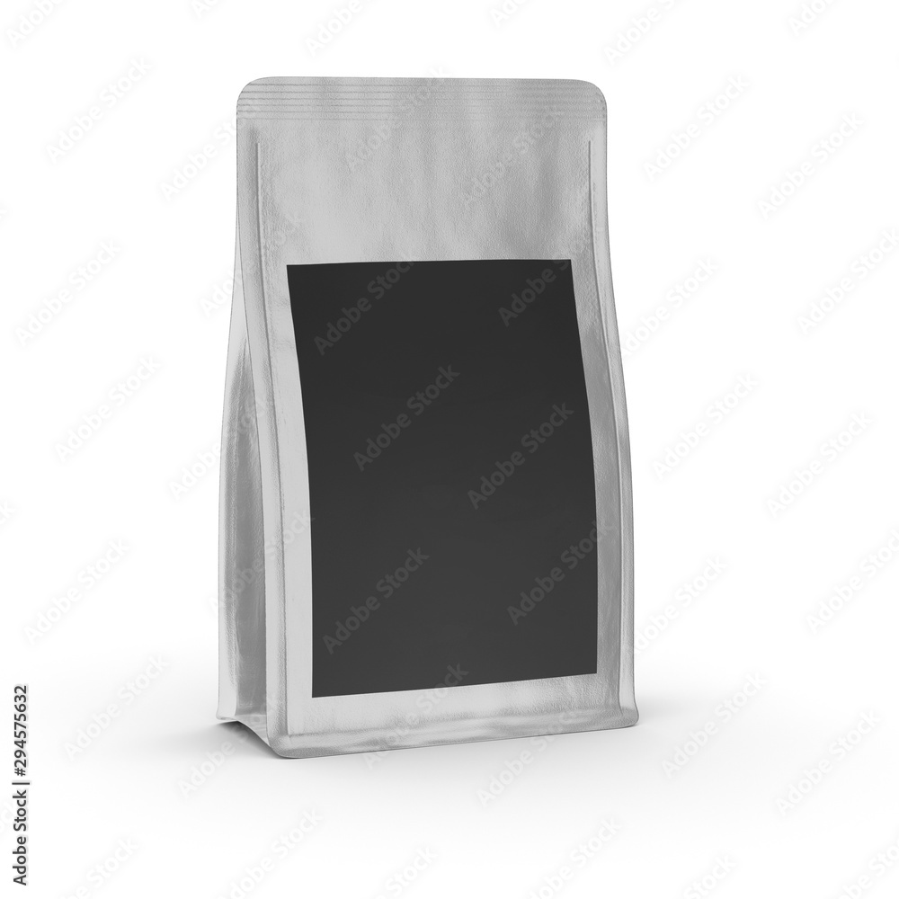 Foil Paper Food Bag Package Of Coffee, Salt, Sugar, Pepper, Spices Or Flour, Folded, Grayscale. On White Background Isolated. Mock Up Template Ready For Your Design. Product Packing Foil Paper Food Bag Package Of Coffee, Salt, Sugar, Pepper, Spices Or Flour, Folded, Grayscale. On White Background Isolated. Mock Up Template Ready For Your Design. Product Packing