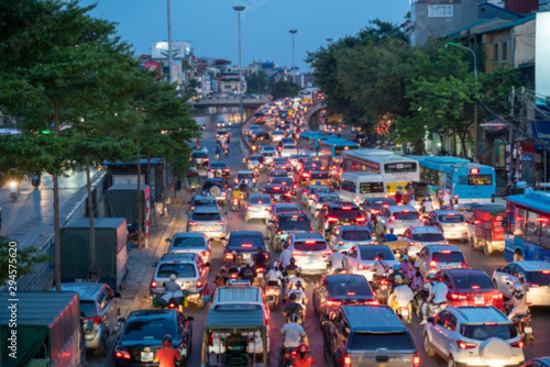 Blurred car traffic background at rush hour in Hanoi street, Vietnam