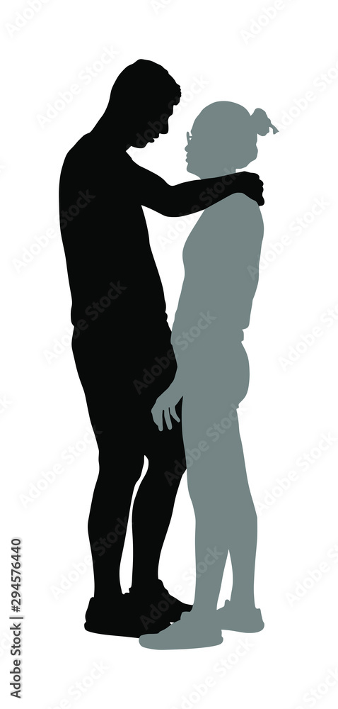 Girlfriend and boyfriend kissing on date vector silhouette. Love concept. Boy and girl hugging vector. Togetherness, tenderness and closeness. Young shy couple in love hug. Teenagers romance, puberty