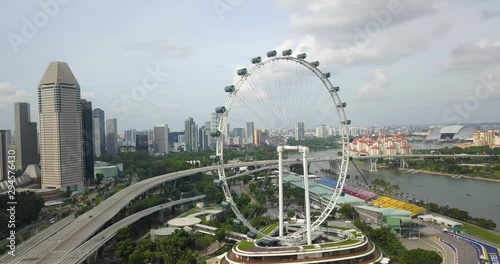 Aerial footage of Sinapore Flyer, drone's moving around it, Singapore photo